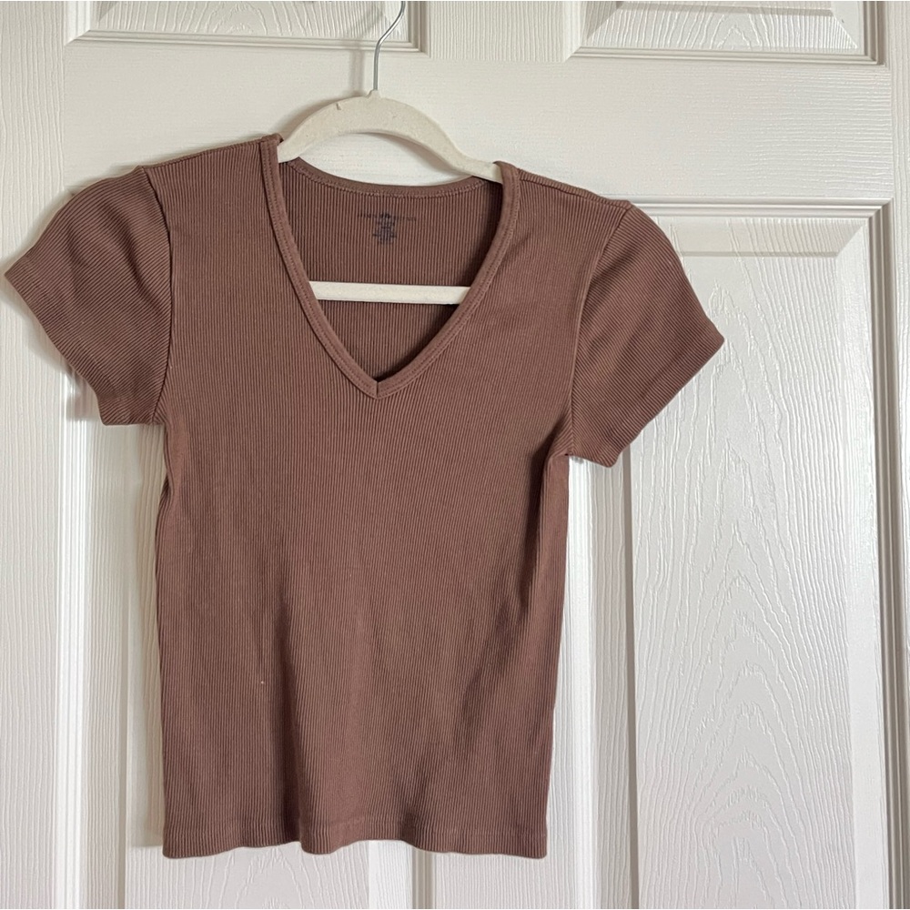 brandy melville brown v-neck top!